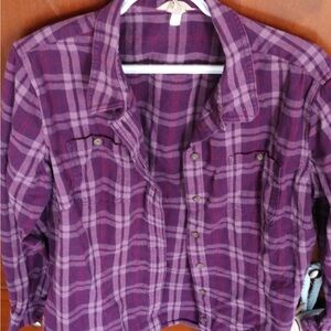 Duluth Trading Company flannel shirt - purple plaid, women’s XL